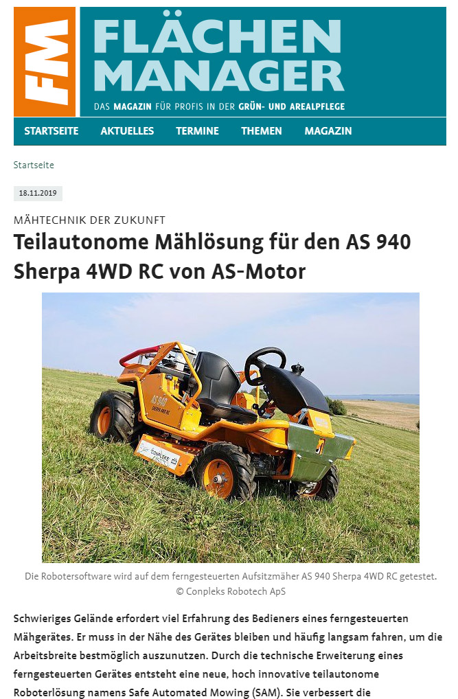 The German magazine for professionals in care of green areas, Flächen Manager, has published an article on the software solution SAM